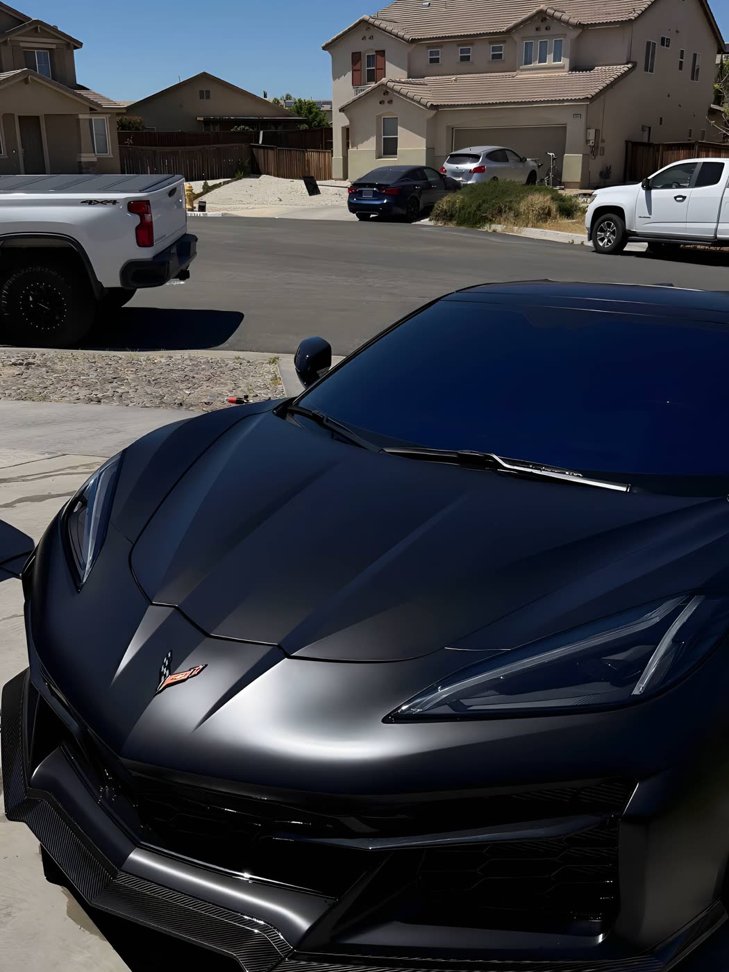 Matte black Chevrolet Corvette C8 after paint decontamination